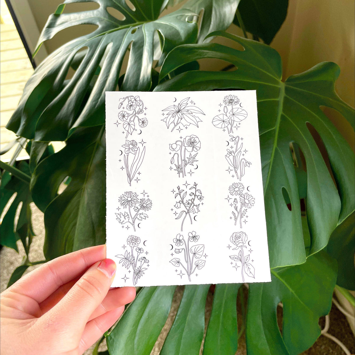 Moon Flower Temporary Tattoo Sheet