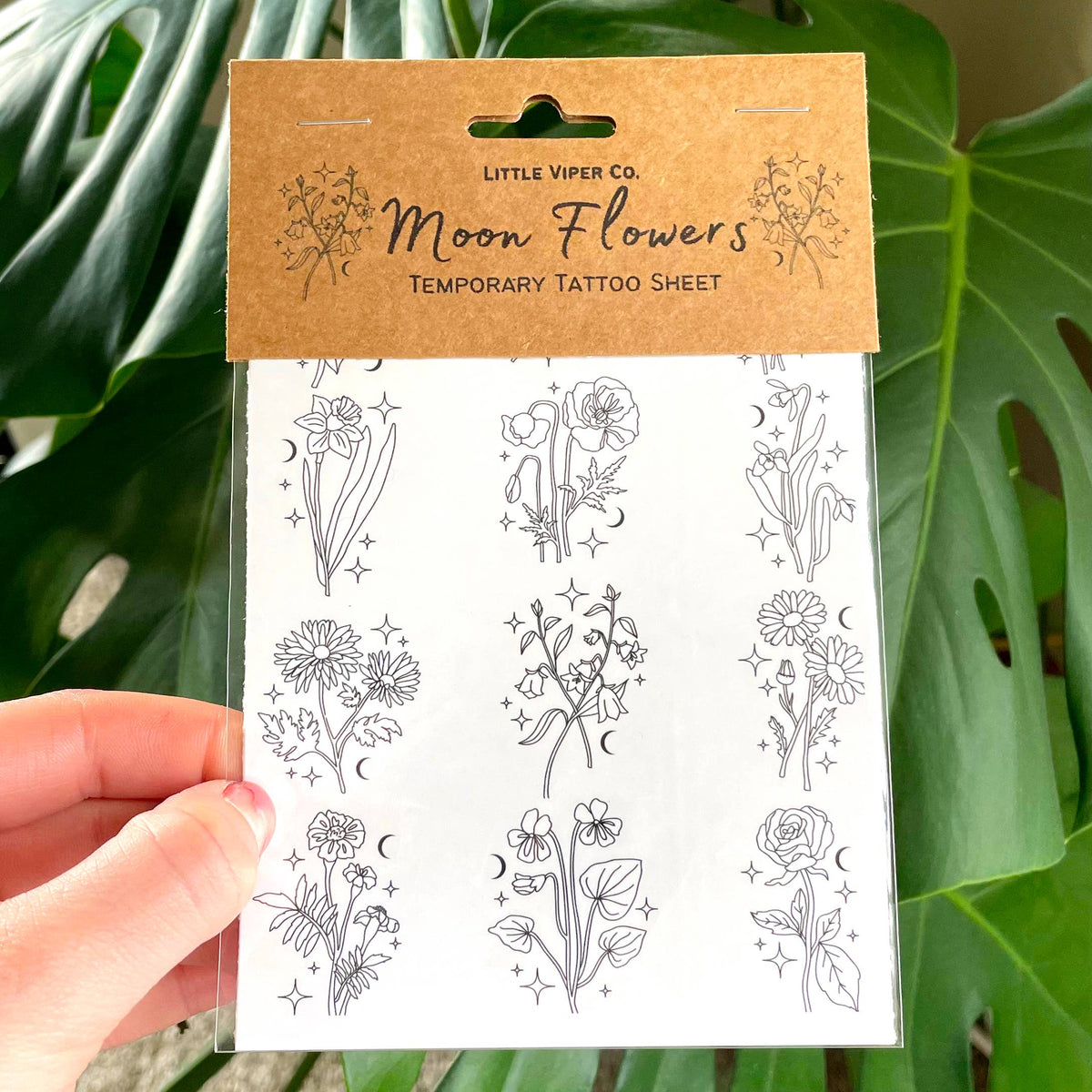 Moon Flower Temporary Tattoo Sheet