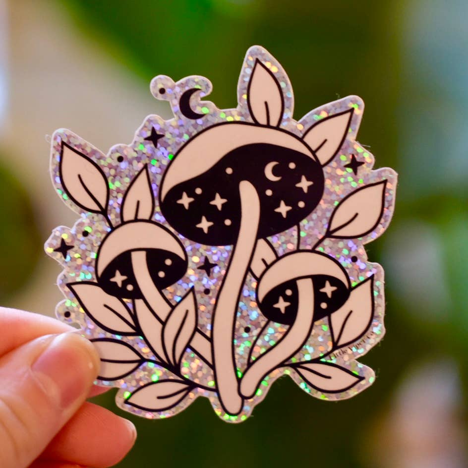 Holographic Glitter Mushroom Waterproof Sticker