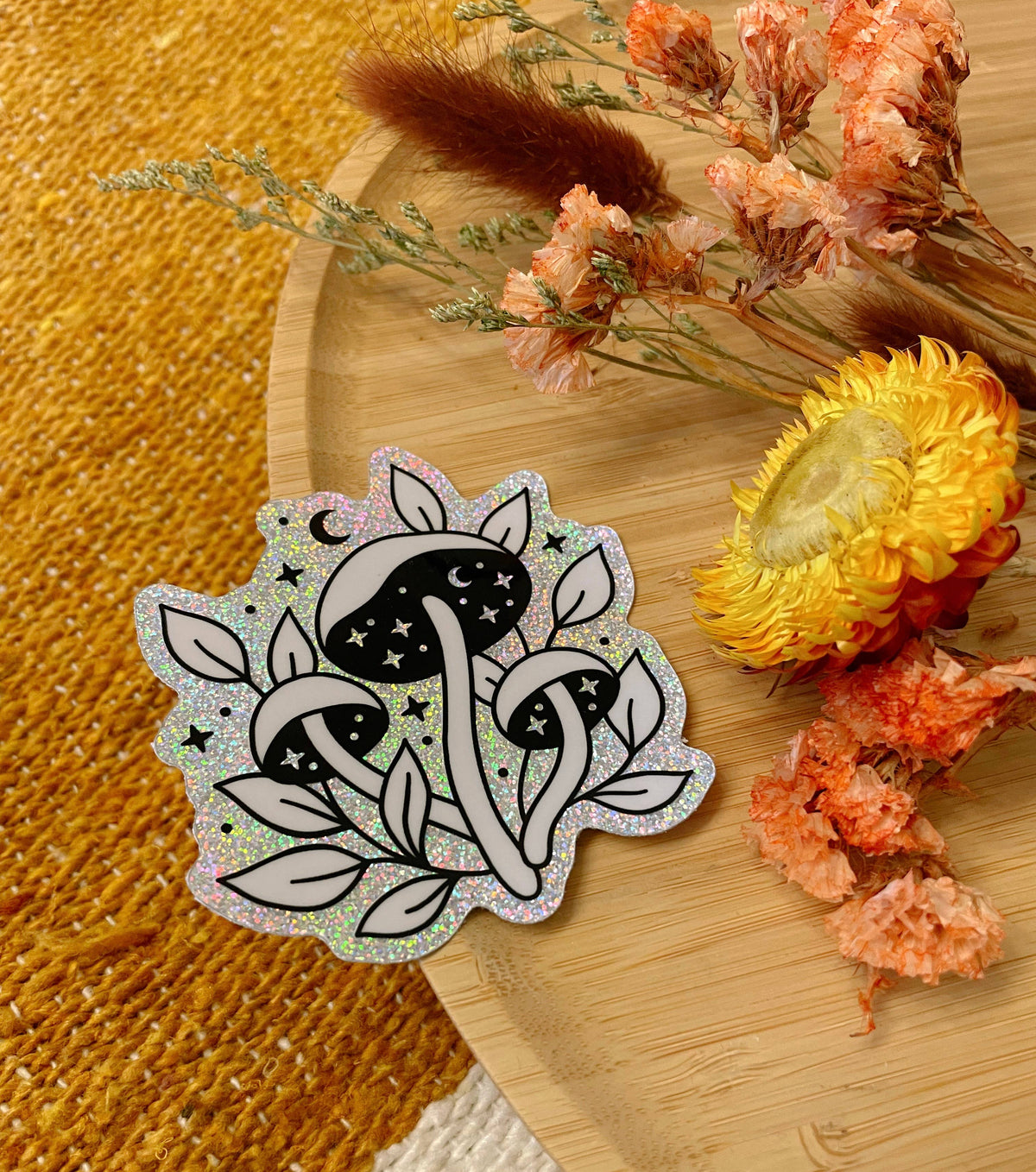 Holographic Glitter Mushroom Waterproof Sticker