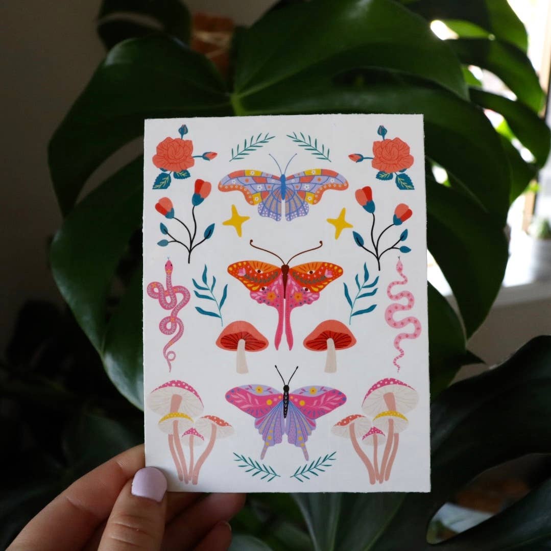 Moth and Mush Temporary Tattoo Sheet