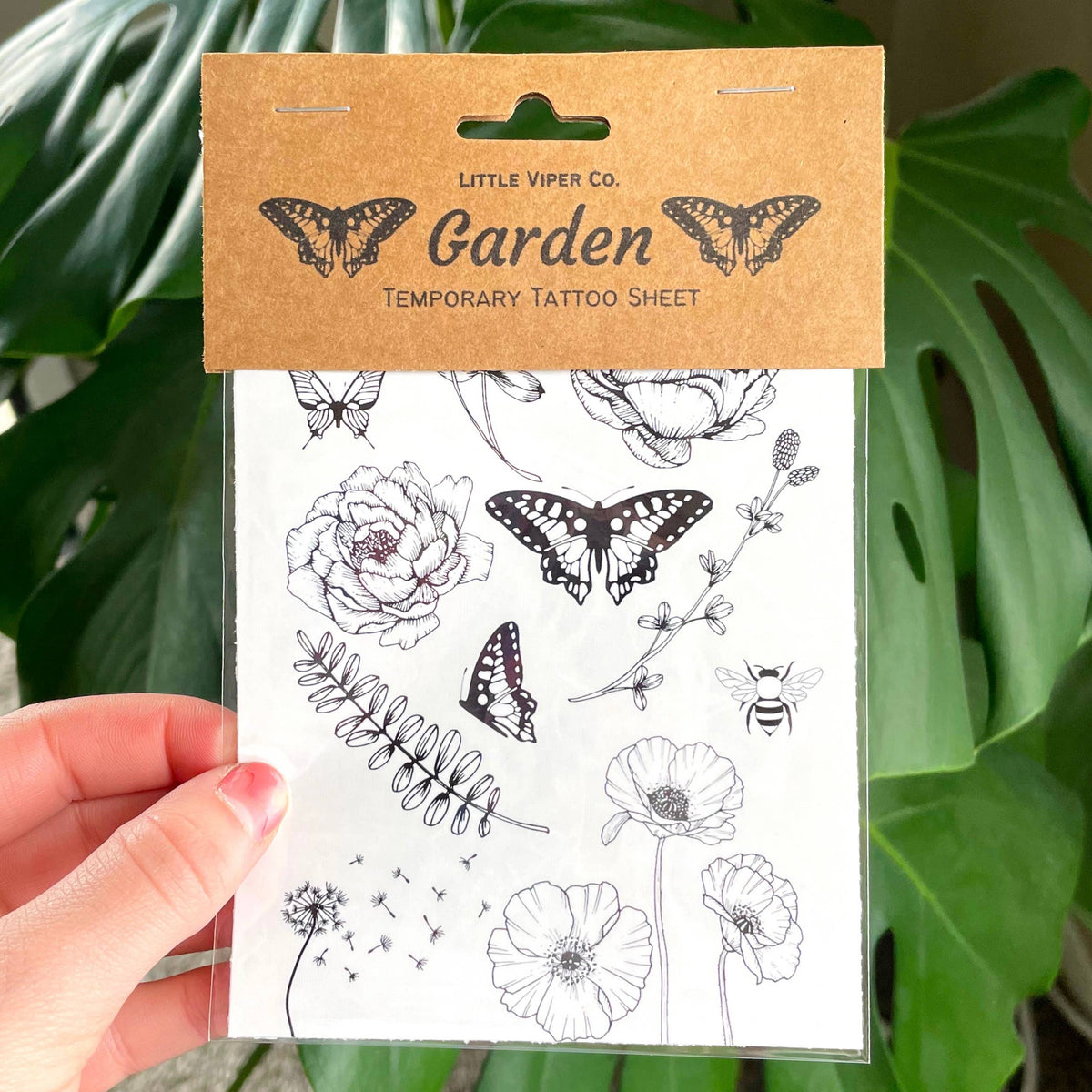 Garden Peony and Butterfly Temporary Tattoos