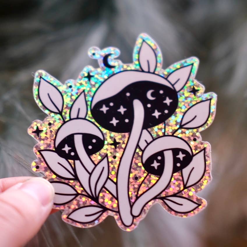 Holographic Glitter Mushroom Waterproof Sticker