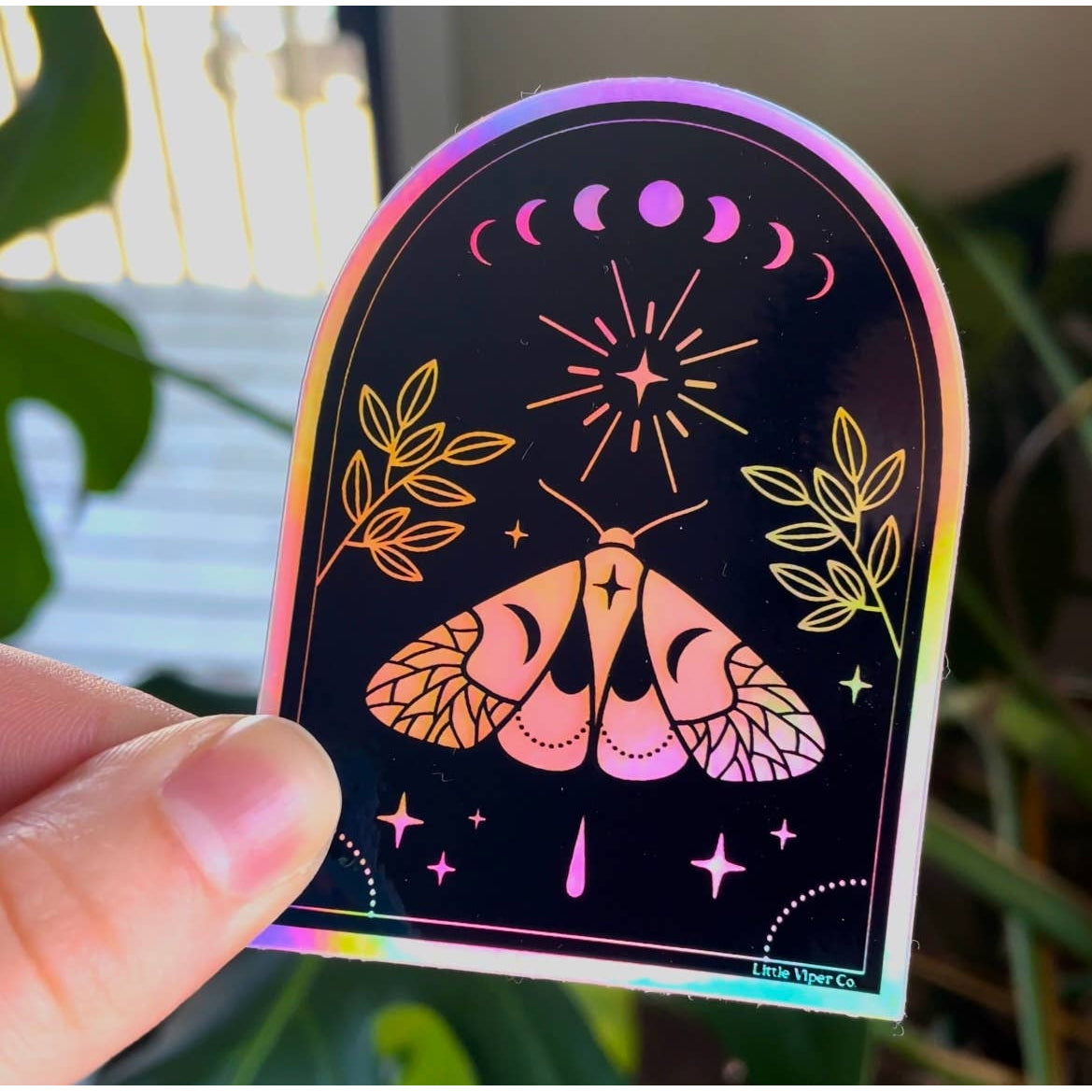 Moth Arc Holographic Vinyl Waterproof Sticker Witch