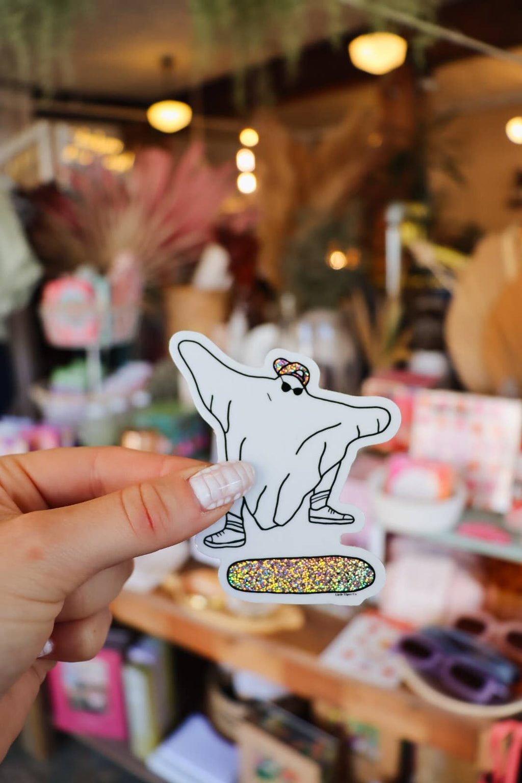 Kick Flip Ghost - Glitter Vinyl Sticker - Halloween