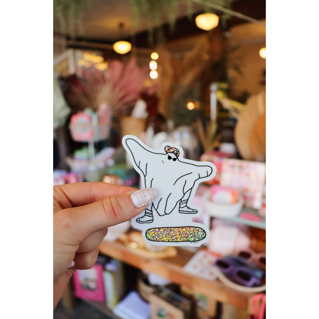 Kick Flip Ghost - Glitter Vinyl Sticker - Halloween
