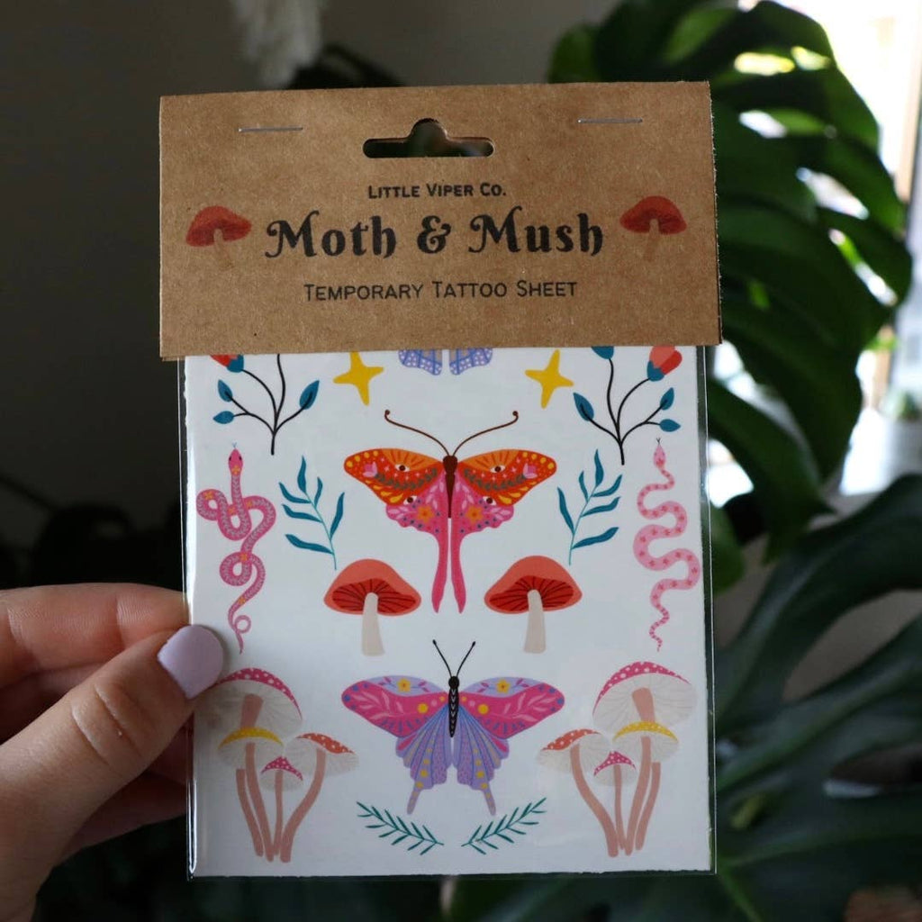 Moth and Mush Temporary Tattoo Sheet