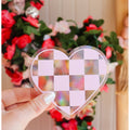 Checkered Pink Heart Suncatcher | Rainbow Sticker