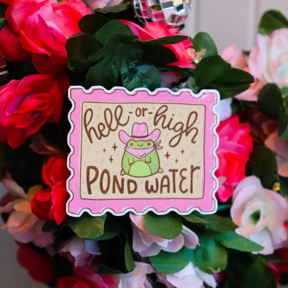 Hell or High Pond Water Cowboy Frog Sticker